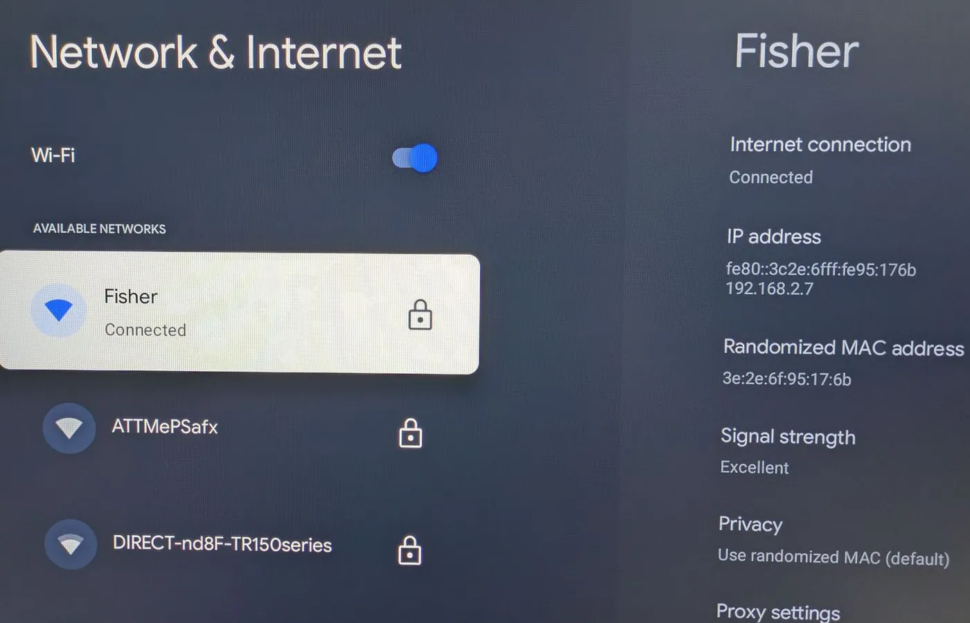 A Wi-Fi network selected in Chromecast settings