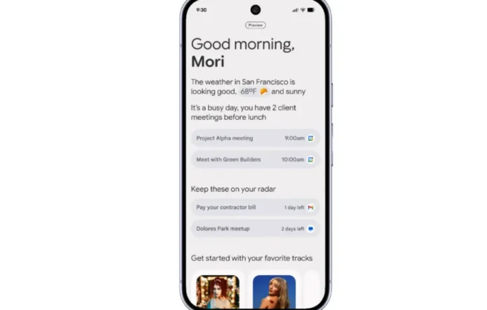 image-1755833796889-8123.webp Tampilan antarmuka Daily Hub pada Google Pixel 10 dengan widget personalisasi