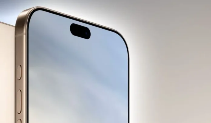 Ilustrasi konsep iPhone 18 dengan Dynamic Island yang lebih kecil di bagian atas layar