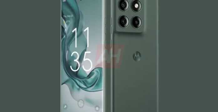 Ilustrasi smartphone Motorola Avenger dengan desain modern dan layar edge-to-edge