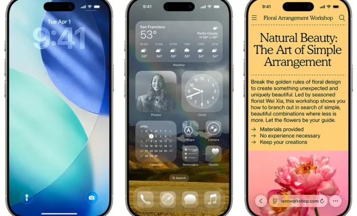 Desain iOS 26 Liquid Glass pada iPhone terbaru dengan tampilan layar canggih
