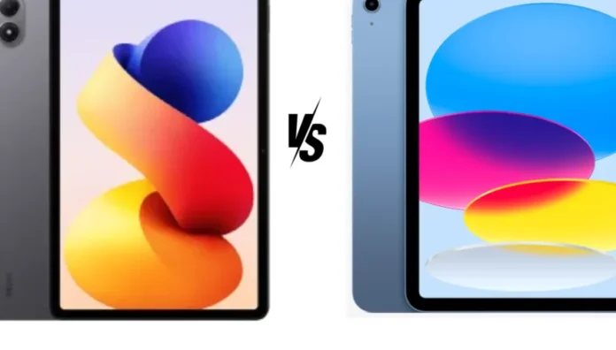 image-1759550640118-2173.webp Perbandingan visual Redmi Pad 2 Pro dan Apple iPad 11th Gen (2025) yang menunjukkan perbedaan desain dan ukuran layar