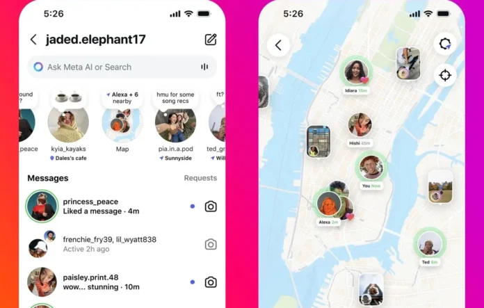 Tampilan antarmuka Instagram Map yang menunjukkan fitur berbagi lokasi dengan teman di platform Instagram