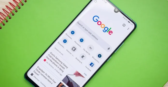 Tampilan browser Chrome pada ponsel Android menunjukkan antarmuka pengaturan dan notifikasi