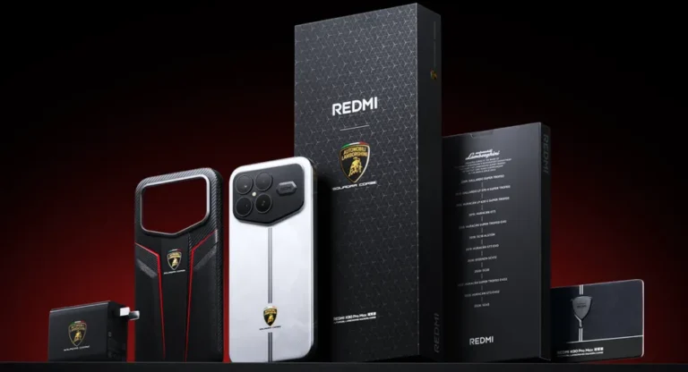 Redmi K90 Pro Max Lamborghini Edition: Gak Cuma Kencang, Tapi Juga Eksklusif! Redmi K90 Pro Max Automobili Lamborghini Squadra Corse Champion Edition dengan desain putih dan strip racing khas Lamborghini