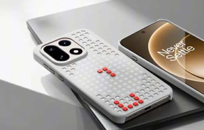 image-1761626118288-6969.webp OnePlus Custom Dot Magnetic Case dengan desain perforated matrix dan balok silikon merah untuk personalisasi
