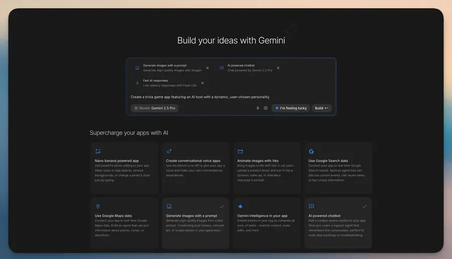 Antarmuka Google AI Studio dengan fitur vibe coding terbaru
