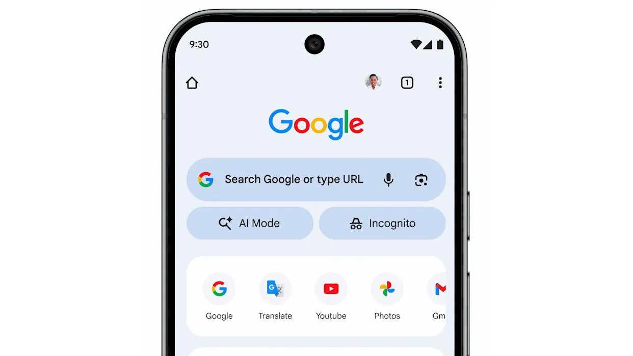 Tampilan AI Mode di halaman tab baru Google Chrome pada perangkat mobile
