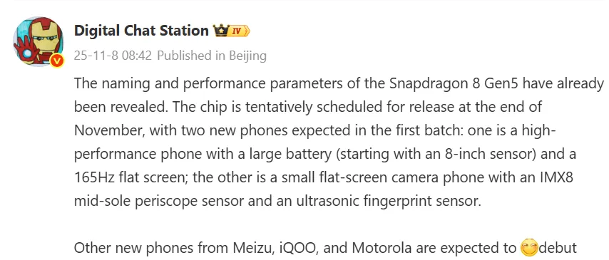 Bocoran spesifikasi ponsel Snapdragon 8 Gen 5