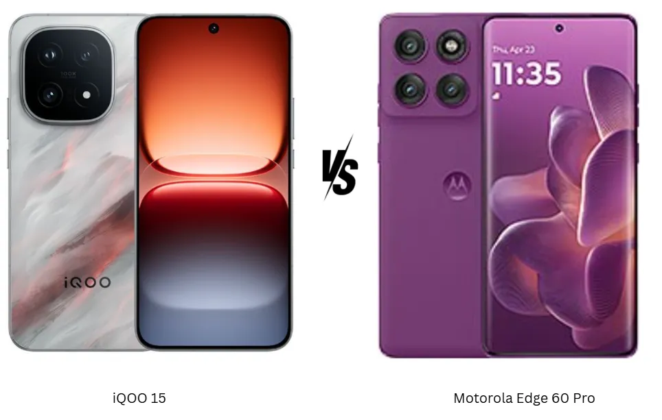 Perbandingan visual iQOO 15 dan Motorola Edge 60 Pro yang menunjukkan perbedaan desain dan tampilan