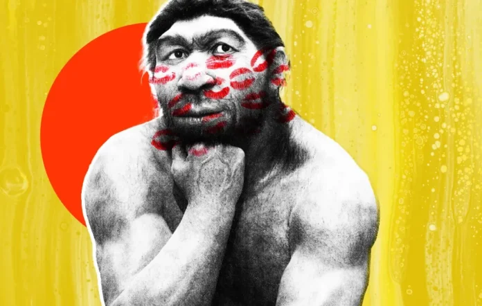 Ilustrasi penelitian Oxford University yang menunjukkan manusia dan Neanderthal saling berciuman pada masa prasejarah