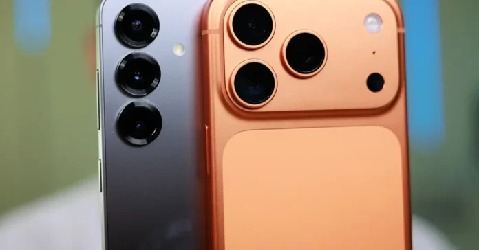 Perbandingan visual iPhone 17 Pro dan Samsung Galaxy S25 dalam persaingan merebut posisi produsen smartphone terbesar dunia
