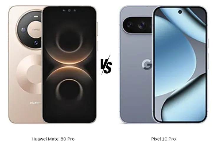 Perbandingan visual desain Huawei Mate 80 Pro dan Google Pixel 10 Pro yang diletakkan bersebelahan