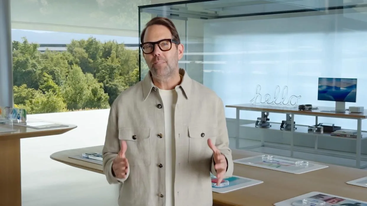 Ilustrasi konsep desain futuristik dengan elemen AI dan antarmuka holografik, merepresentasikan studio desain baru Meta