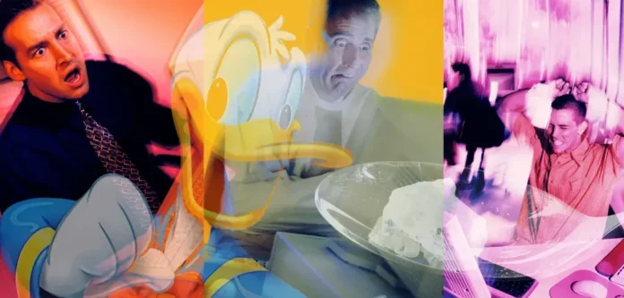 Ilustrasi kemitraan Disney dan OpenAI dengan logo kedua perusahaan dan karakter ikonik seperti Mickey Mouse, Darth Vader, dan Iron Man di latar belakang.