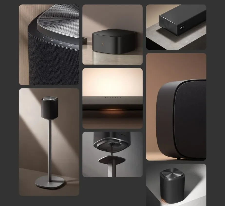 Close-up soundbar LG H7 dengan desain premium dan indikator cahaya