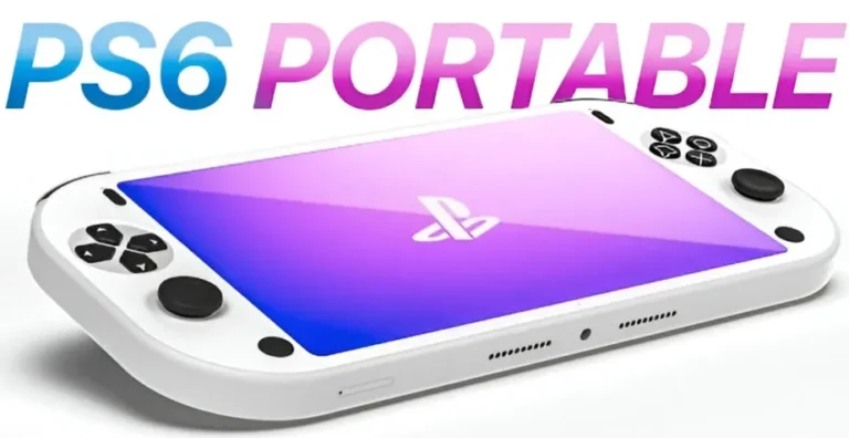Ilustrasi konsep konsol genggam PlayStation 6 Portable dengan layar dan kontroler ergonomis