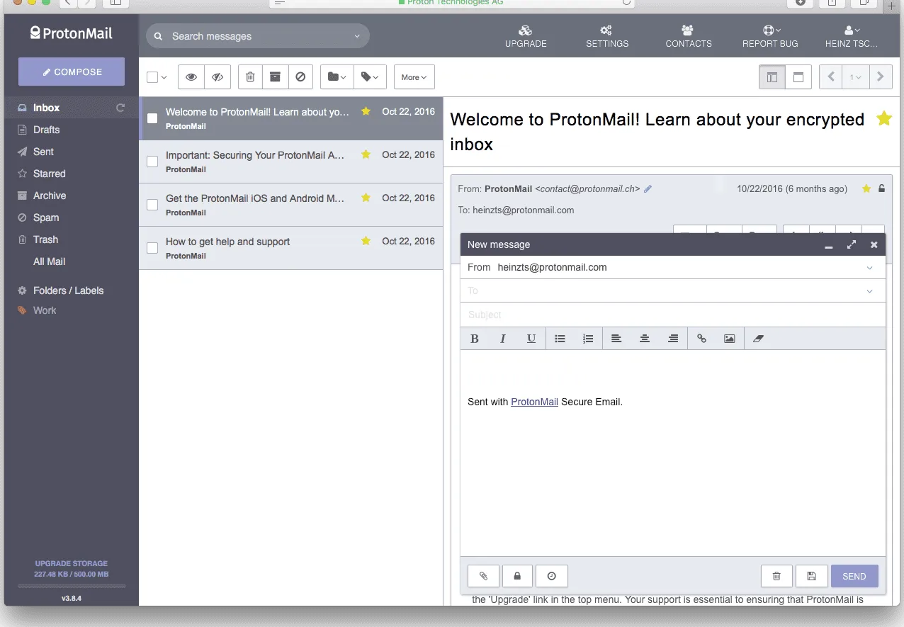 ProtonMail welcome screen