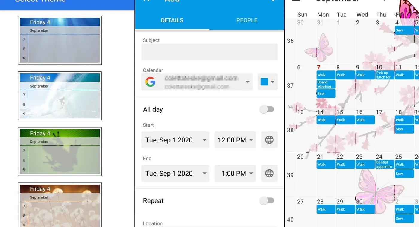 The OneCalendar themes, an event, and month view