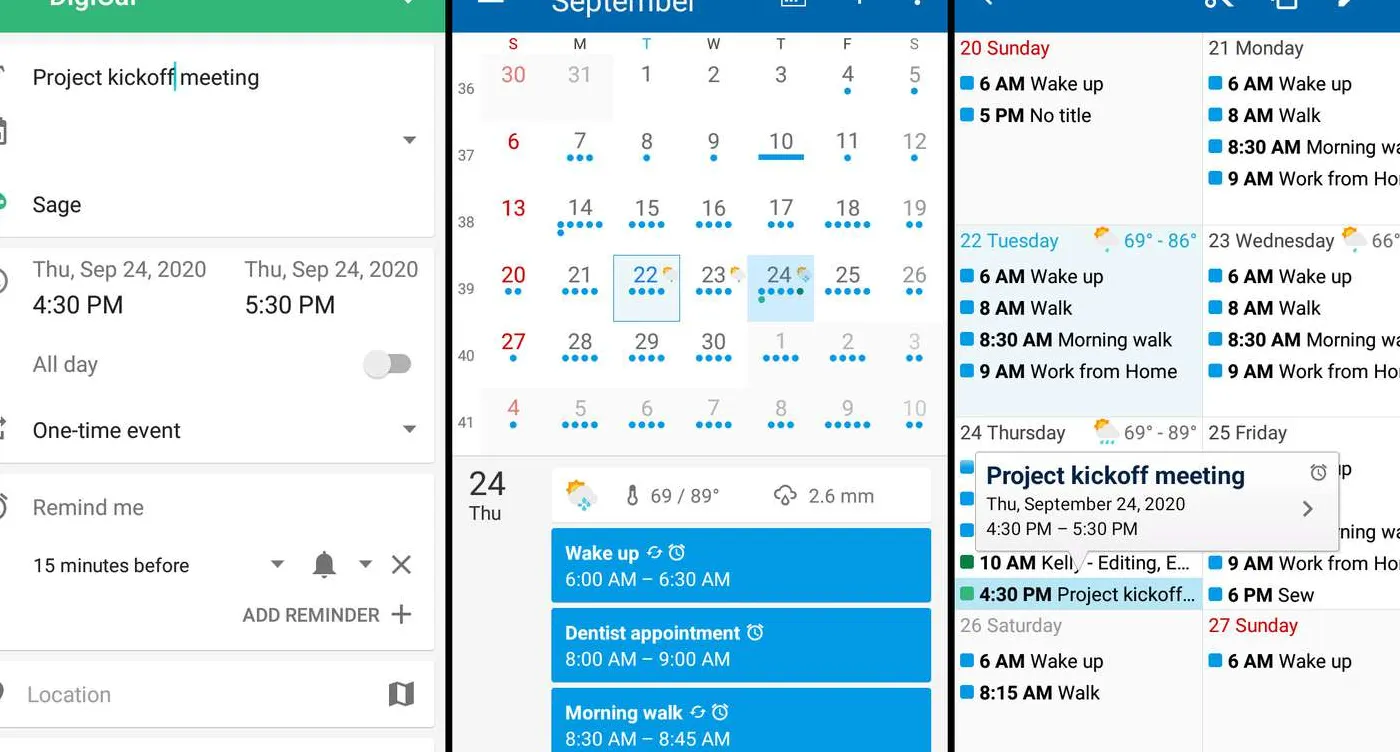 Create events, view calendars, and list appointments in DigiCal