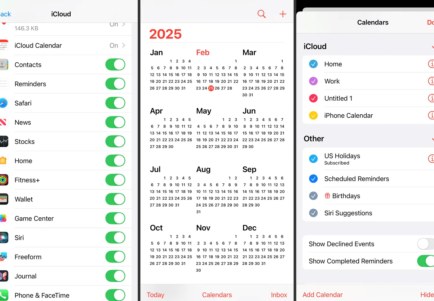 iCloud toggles and iPhone calendars 