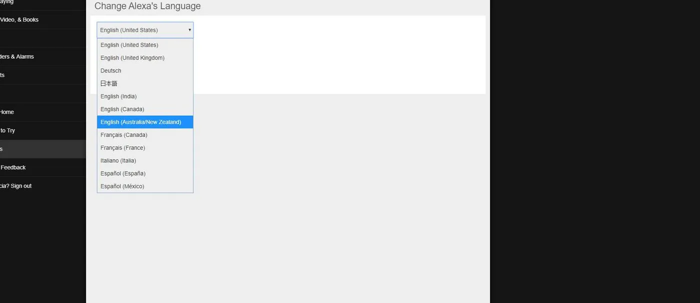Screenshot of Change Alexa's Language