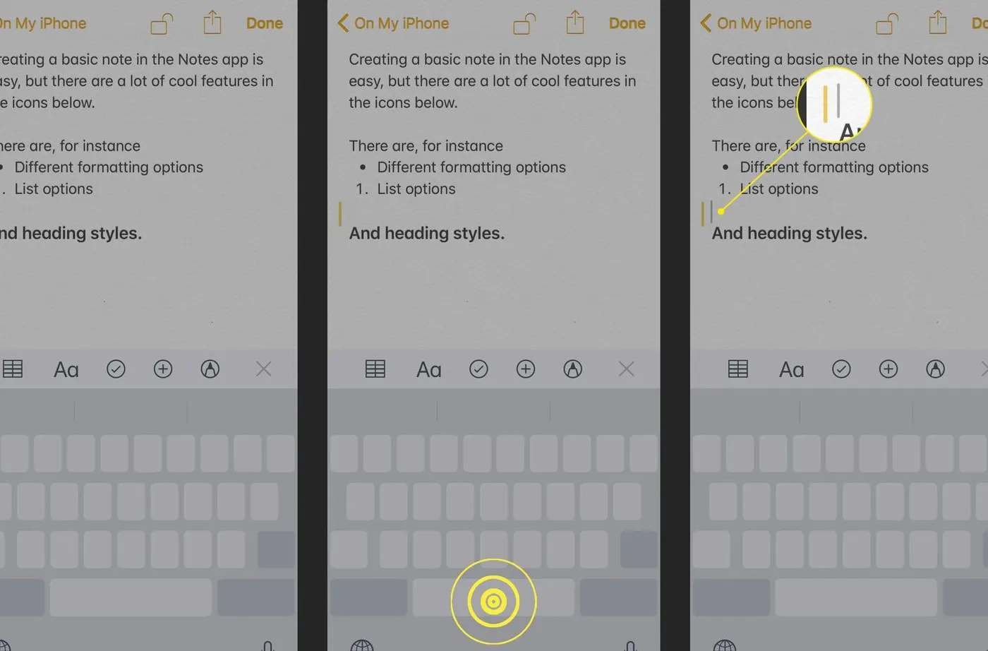 Tap and hold the space bar on the keyboard to turn it into a trackpad