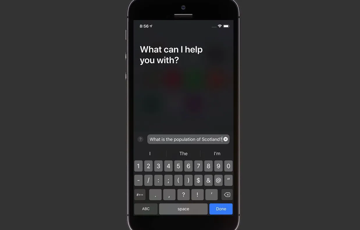 Typing a question to Siri on an iPhone